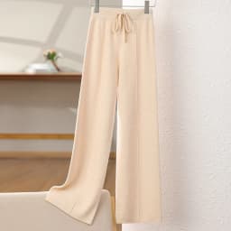 New Arrival Women High Waist Wide Leg Pants For Autumn Winter Thick Warm Solid Basic Casual Trousers 100% Merino Wool Knitwear