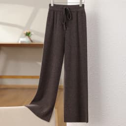 New Arrival Women High Waist Wide Leg Pants For Autumn Winter Thick Warm Solid Basic Casual Trousers 100% Merino Wool Knitwear