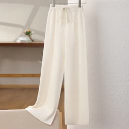 New Arrival Women High Waist Wide Leg Pants For Autumn Winter Thick Warm Solid Basic Casual Trousers 100% Merino Wool Knitwear