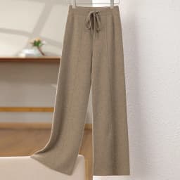 New Arrival Women High Waist Wide Leg Pants For Autumn Winter Thick Warm Solid Basic Casual Trousers 100% Merino Wool Knitwear