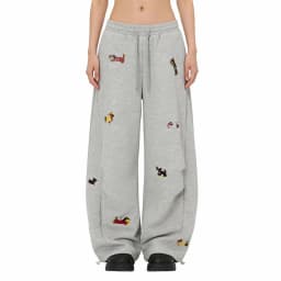 Cartoon Sausage Dog Embroidery Y2k Sweatpants Women American Retro High Waist Wide Leg Pant Streetwear Boyfriend Baggy Pants