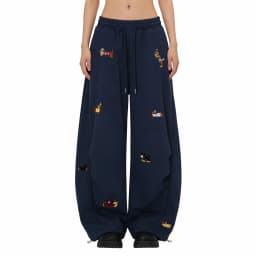 Cartoon Sausage Dog Embroidery Y2k Sweatpants Women American Retro High Waist Wide Leg Pant Streetwear Boyfriend Baggy Pants