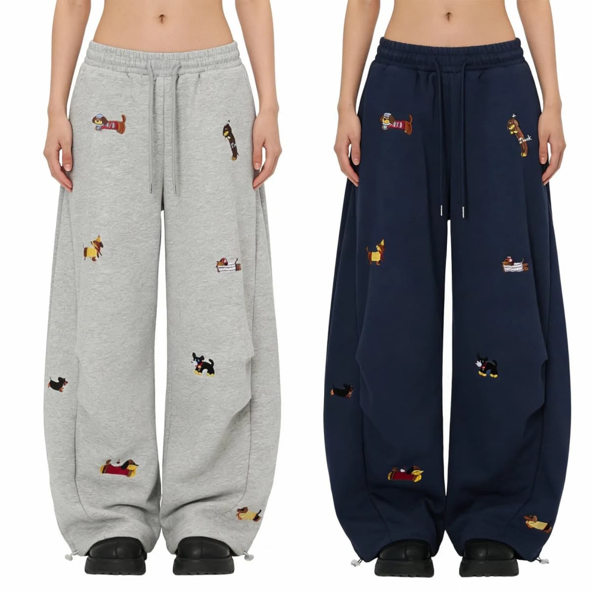 Cartoon Sausage Dog Embroidery Y2k Sweatpants Women American Retro High Waist Wide Leg Pant Streetwear Boyfriend Baggy Pants