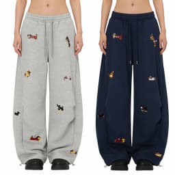 Cartoon Sausage Dog Embroidery Y2k Sweatpants Women American Retro High Waist Wide Leg Pant Streetwear Boyfriend Baggy Pants