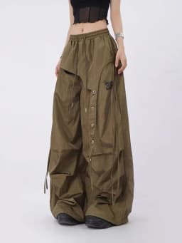 Y2K Streetwear Cargo Pants Women High Waist Baggy Patchwork Parachute Pants Bf Hip Hop All Match Ribbon Jazz Dance Sweatpants