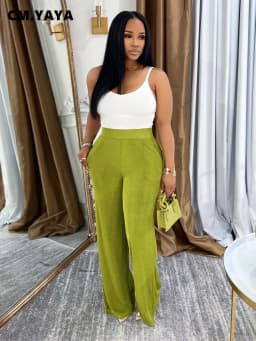 CM.YAYA Women Fashion High Waist Wide Leg Pants 2025 Streetwear Casual Active Trousers