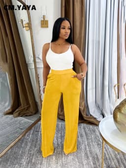 CM.YAYA Women Fashion High Waist Wide Leg Pants 2025 Streetwear Casual Active Trousers