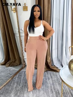 CM.YAYA Women Fashion High Waist Wide Leg Pants 2025 Streetwear Casual Active Trousers