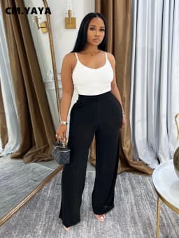 CM.YAYA Women Fashion High Waist Wide Leg Pants 2025 Streetwear Casual Active Trousers
