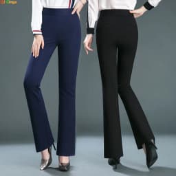 Women's Black Elastic Waist Pants, Fashion Slim Flare Pant, Khaki Camel Trousers, Navy Blue Pantalones Female, Asian Size S-10XL
