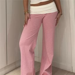 Women's Spring Summer Sports Pants Elastic Band Contrast Color Straight Leg Lounger Pants Ladies Casual Fall Long Trousers