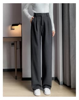 Jielur Winter Thick Loose Casual Female Wide Leg Pants Pure Color Chic Buttons Straight Slim Fashion Women Pants Black Apricot