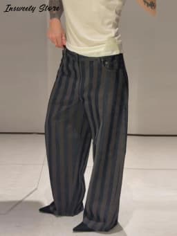 Fashion Striped Barrel Pants Women's High Waist Loose Wide Leg Button Casual Trousers 2026 Spring New Lady Comfortable Bottoms