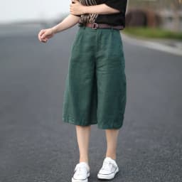Retro Artistic Loose Slim Cotton Linen Wide Leg Pants Women Summer Casual Linen Five-Point orts Straight Mid-Length orts ...