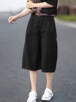 Retro Artistic Loose Slim Cotton Linen Wide Leg Pants Women Summer Casual Linen Five-Point orts Straight Mid-Length orts ...