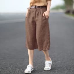Retro Artistic Loose Slim Cotton Linen Wide Leg Pants Women Summer Casual Linen Five-Point orts Straight Mid-Length orts ...
