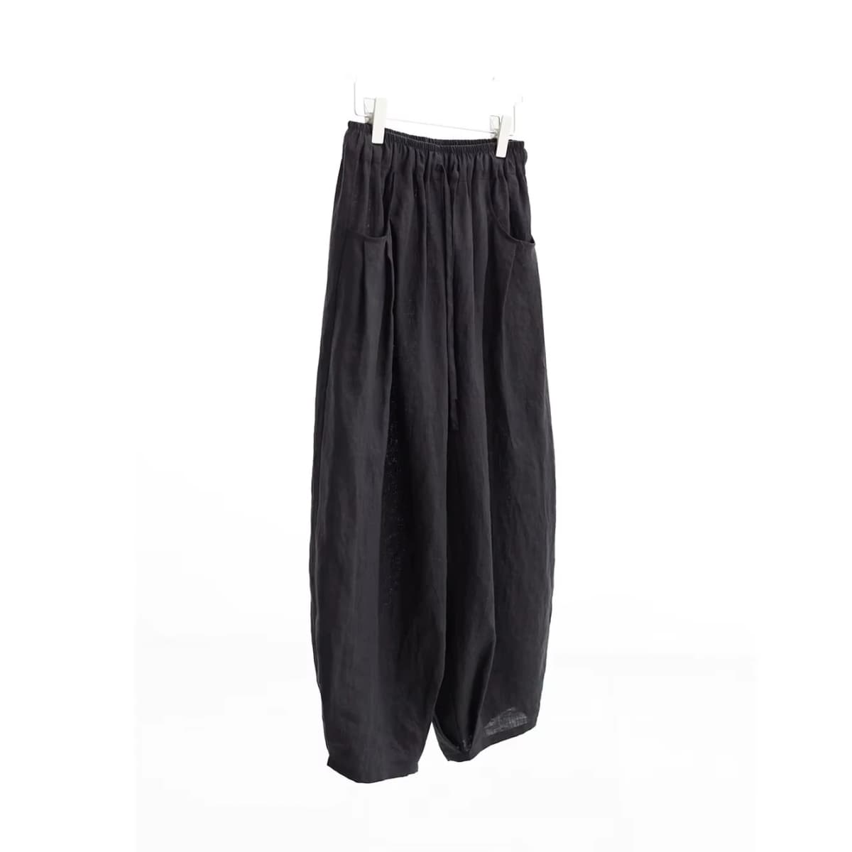 100% Linen Women's Casual Wide-Leg Pants with Ruched Design, Loose-Fitting Cropped Pants for Summer