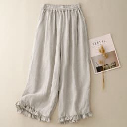 Cotton and Linen Nine-Minute Pants Women's Summer New Japanese Literary Wooden Ear Edge Fashion Chic High Waist Wide Leg Pants