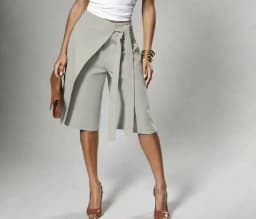 Women Solid Wrap Overlay Shorts Fashion High Waist Lace Up Asymmetrical Wide Leg Knee Length Culottes Casual Office Lady Shorts