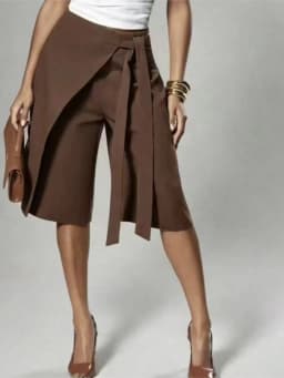 Women Solid Wrap Overlay Shorts Fashion High Waist Lace Up Asymmetrical Wide Leg Knee Length Culottes Casual Office Lady Shorts