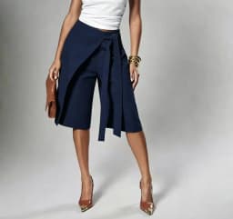 Women Solid Wrap Overlay Shorts Fashion High Waist Lace Up Asymmetrical Wide Leg Knee Length Culottes Casual Office Lady Shorts