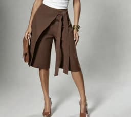 Women Solid Wrap Overlay Shorts Fashion High Waist Lace Up Asymmetrical Wide Leg Knee Length Culottes Casual Office Lady Shorts