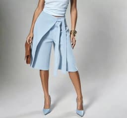 Women Solid Wrap Overlay Shorts Fashion High Waist Lace Up Asymmetrical Wide Leg Knee Length Culottes Casual Office Lady Shorts