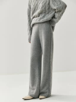 CHICUU Women's 100% Cashmere Pants Wide Leg Pants Autumn Winter Thickness Simple Casual Style Cashmere Knitted Trousers