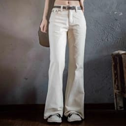 Maden Women’s Casual Pants Mid Rise Versatile Beige Pants 100% Cotton Slim Fit Flare Trousers Autumn