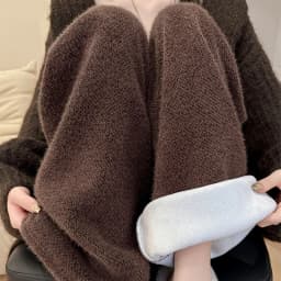 Drawstring High Waist Plush Pants For Women Winter Fleece Straight Wide Leg Casual Pants Woman Loose Thicken Warm Trousers Mujer