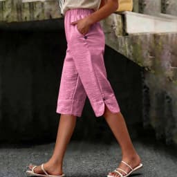 Women's Summer Capri Pants Casual Elastic High Waist Knee Length Pants With Pockets Solid Color Beach Cropped Trousers Capris