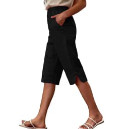 Women's Summer Capri Pants Casual Elastic High Waist Knee Length Pants With Pockets Solid Color Beach Cropped Trousers Capris