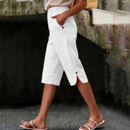 Women's Summer Capri Pants Casual Elastic High Waist Knee Length Pants With Pockets Solid Color Beach Cropped Trousers Capris