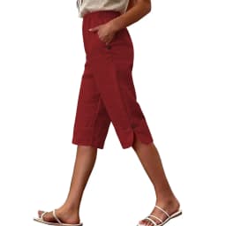Women's Summer Capri Pants Casual Elastic High Waist Knee Length Pants With Pockets Solid Color Beach Cropped Trousers Capris