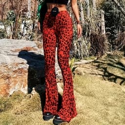 BKLD 2024 Sexy Wild Leopard Print Women Out Door Flare Pants High Waist Stretchy Y2K Retro Fashion Leisure Holiday Street Bottom