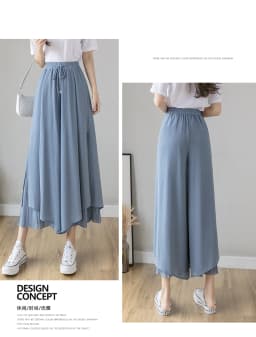 Elastic Waist Chiffon Wide Pants Women Summer Fashion Casual Popular Woman Baggy Trousers Female Dropshipping Cheap Wholesale