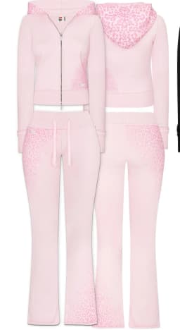 Womens Two Piece Y2K Leopard Print Pink Sports Suit Fashion Punk Sexy Slim Zipper Hoodies Micro Flared Drawstring Jogging Pants
