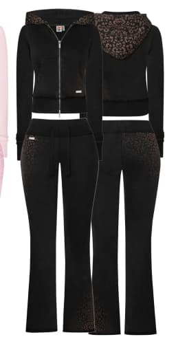 Womens Two Piece Y2K Leopard Print Pink Sports Suit Fashion Punk Sexy Slim Zipper Hoodies Micro Flared Drawstring Jogging Pants