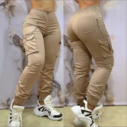 2025 New Women's Pants Sim-fit Fashion All-in-one Khaki Bunched Feet Elastic Multi-pocket Chain Cargo Pants Trend High Street