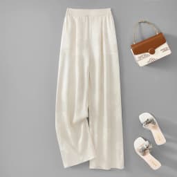100% Mulberry Silk 19 Momme Jacquard Silk Women Casual Pants Elastic Waist Straight-leg Long Trousers with pockets FF082