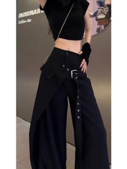 Japanese Y2K Harajuku style hot girl trend false two-piece suits wide leg pants autumn American retro loose floor women's pants