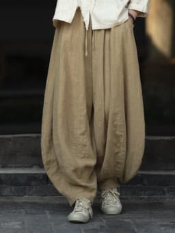 Johnature Women Vintage High Quality Cotton Ramie Bloomers Pants Solid Color Loose Autumn Trousers 2025 New Elastic Waist Pants