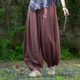 Johnature Women Vintage High Quality Cotton Ramie Bloomers Pants Solid Color Loose Autumn Trousers 2025 New Elastic Waist Pants