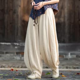 Johnature Women Vintage High Quality Cotton Ramie Bloomers Pants Solid Color Loose Autumn Trousers 2025 New Elastic Waist Pants