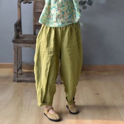 Johnature Vintage Linen Wide Leg Pants For Women 5 Color Elastic Waist Trouser 2025 New Summer Pockets Female Pants