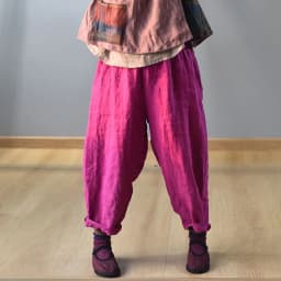 Johnature Vintage Linen Wide Leg Pants For Women 5 Color Elastic Waist Trouser 2025 New Summer Pockets Female Pants
