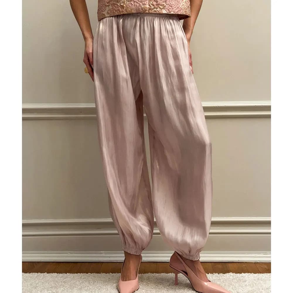 Women Casual Stretch High Waist Crepe Summer Spring Pants Fashion Bloomers Chic Pants Women Clothes Long Trousers Pink
