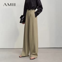 Amii Wide Pants 2026 Autumn New Commuter Absorption Breathable Women's Pants Solid Color Simple Casual Woman Trousers12611011