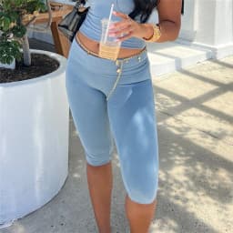 Women Fold Over Capri Leggings Y2K Jogging Cycling Bottoms Coquette Low Rise Pencil Pants Stretch Lounge Yoga Athletic Crop Pant