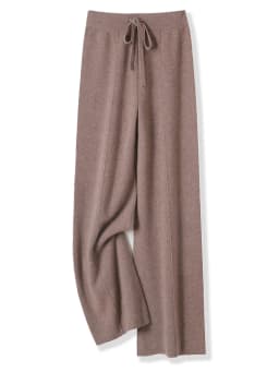 Autumn Winter Women 100% Merino Wool Knitted Wide Leg Pants Basic Soft Warm Cashmere Knit Trousers Casual Simple Style Korean